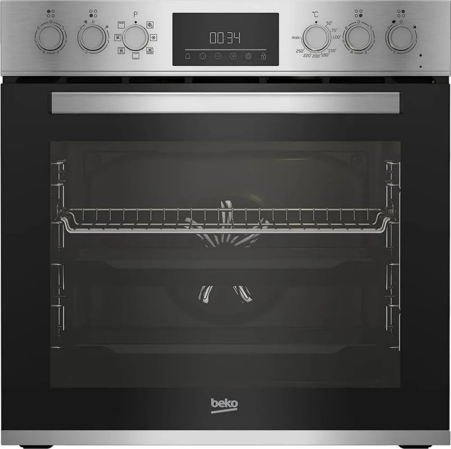 Beko Einbau-Backofenset mit 8 Funktionen und Glaskeramik-Kochfeld, SteamShine Reinigung, versenkbare Bedienelemente, Edelstahl-Schwarz
