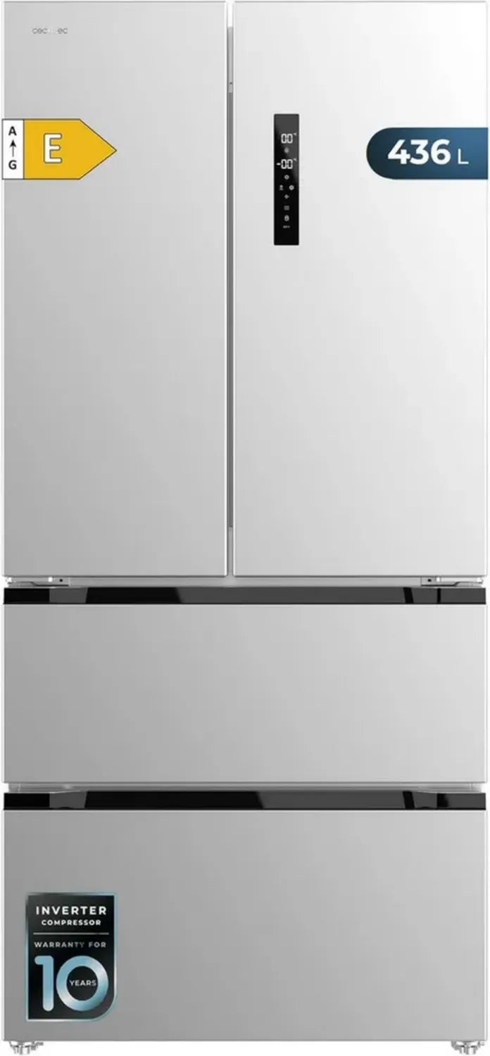 Inox Kühl-Gefrierkombi 463L, Cecotec Bolero CoolMarket, EEK E, 183 cm Höhe, 83,6 cm Breite, energiesparend, Inverter-Kompressor, Total No Frost, MultiAirFlow, Urlaubsmodus